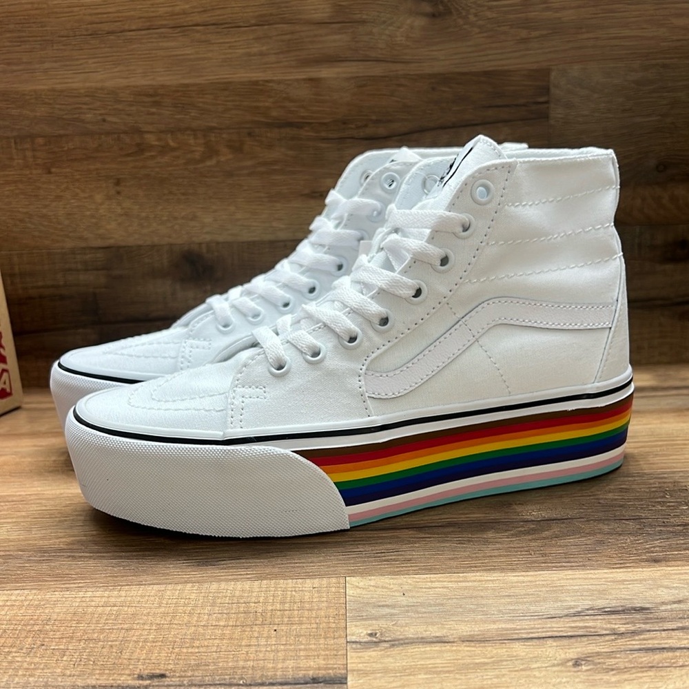 VANS OLD SCHOOL STACK White High-Top Sneakers with Rainbow Sole